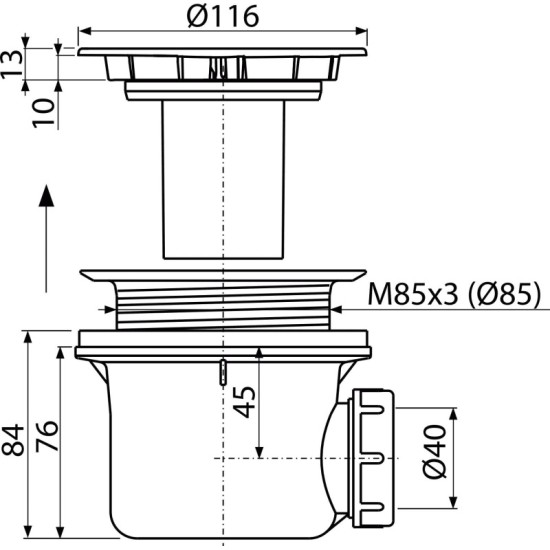AlcaPlast fényes fehér zuhanytálca szifon (ALC-A49B)
