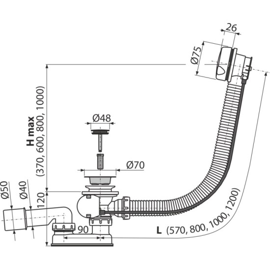 AlcaPlast kád le-és túlfolyó (ALC-A51B)