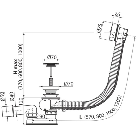 AlcaPlast kád le-és túlfolyó (ALC-A51BM)