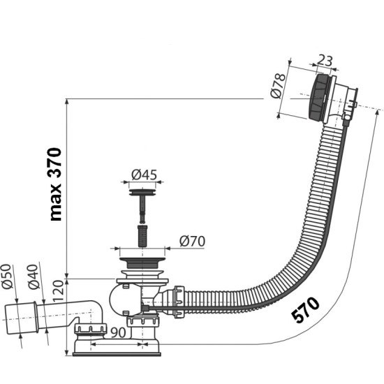 AlcaPlast matt fekete kád le-és túlfolyó (ALC-A55BLACK)
