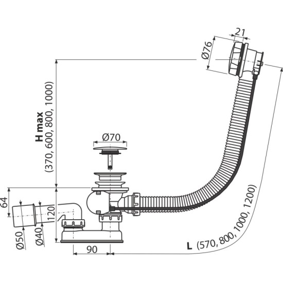 AlcaPlast matt fehér kád le-és túlfolyó (ALC-A55KM-WHITE)