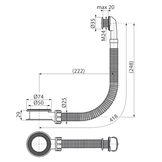 AlcaPlast mosdó túlfolyó szett (ALC-A328CR)
