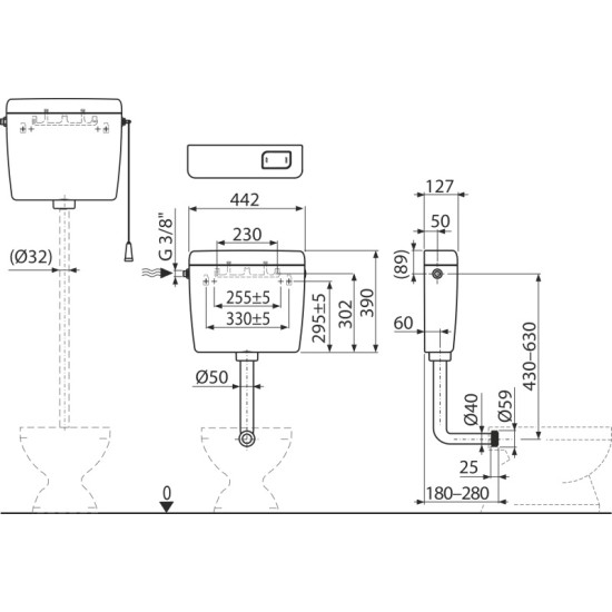 AlcaPlast Uni Strat-Stop WC-tartály (ALC-A940-H-3/8")