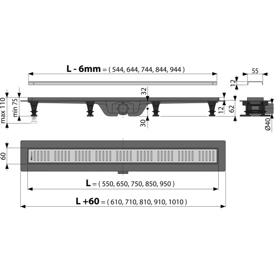 AlcaPlast Simple zuhanyfolyóka (ALC-APZ10-650)