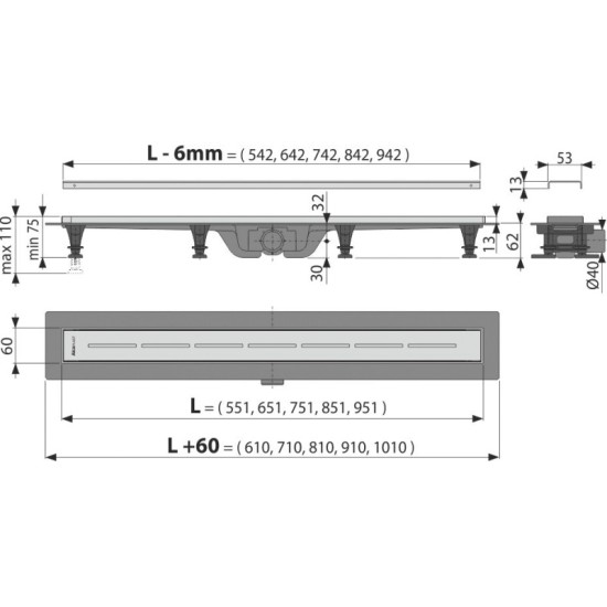AlcaPlast Simple zuhanyfolyóka (ALC-APZ18-950)