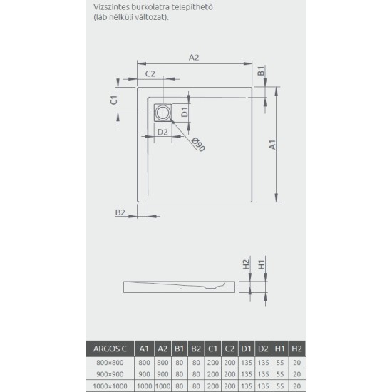 Radaway Argos C 100x100 szögletes akril zuhanytálca (4AC1010-01)