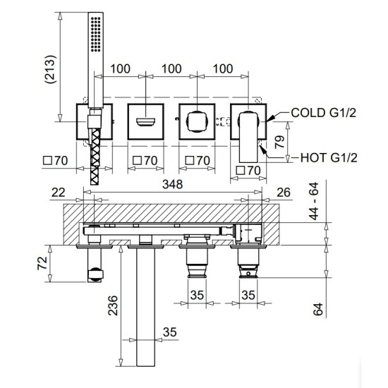 Bugnatese Atelier falba építhető kádcsaptelep (9401)