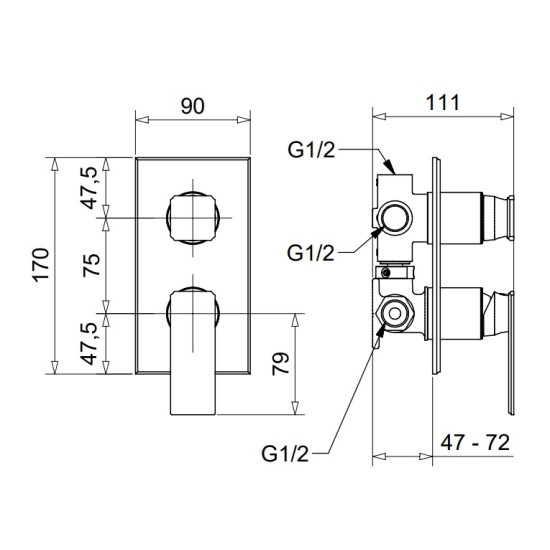 Bugnatese Atelier falba építhető kádcsaptelep 3 állású (9431)