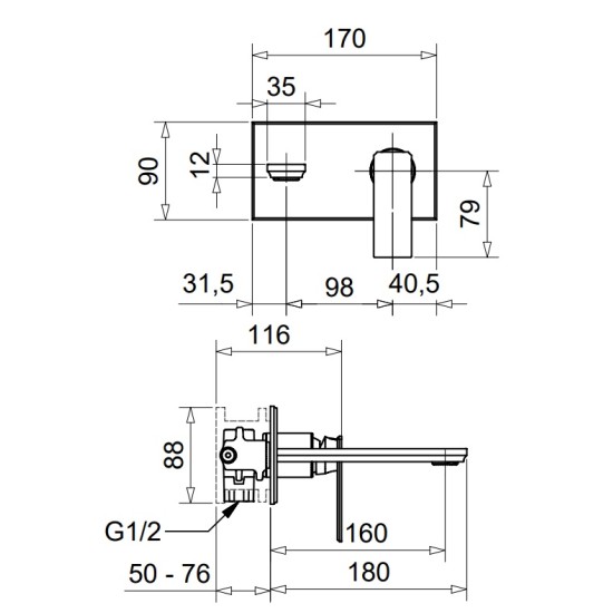 Bugnatese Atelier fali mosdó csaptelep (9443)
