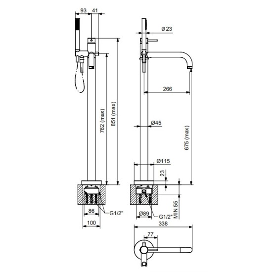 Bugnatese K Line álló kádtöltő-és zuhany csaptelep (5760)