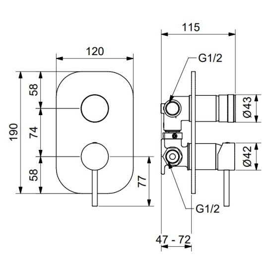Bugnatese K Line falba építhető kádcsaptelep (5792)
