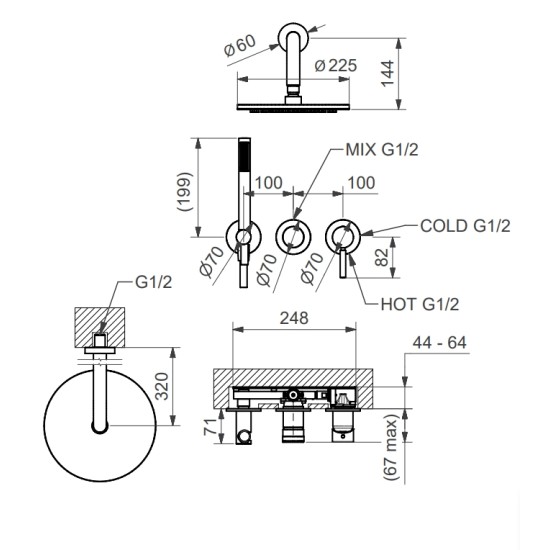 Bugnatese Kobuk falba építhető zuhany csaptelep szett (2201H)