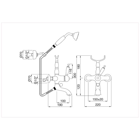 Bugnatese Oxford matt fekete kádtöltő-és zuhany csaptelep (6302NE)
