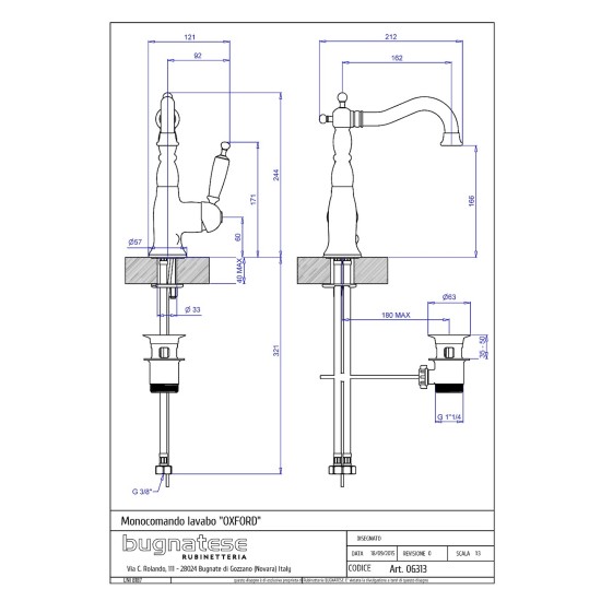 Bugnatese Oxford matt fekete mosdó csaptelep (6313NE)