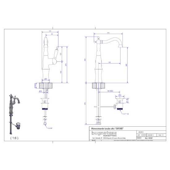 Bugnatese Oxford matt fekete magasított mosdó csaptelep (6317NE)