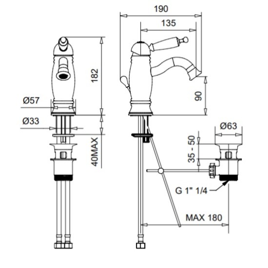 Bugnatese Oxford matt fekete mosdó csaptelep (6319NE)
