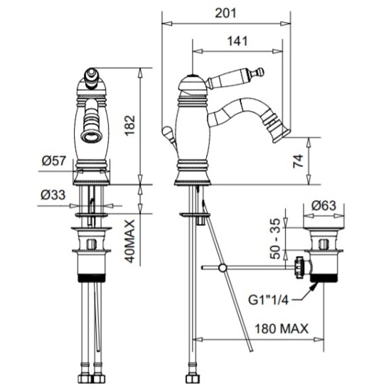 Bugnatese Oxford matt fekete bidé csaptelep (6325NE)
