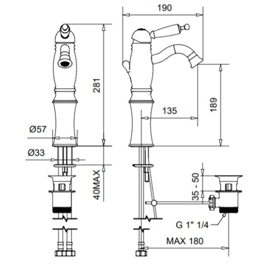 Bugnatese Oxford matt fekete magasított mosdó csaptelep (6327NE)