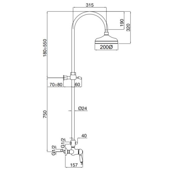Bugnatese Oxford matt fekete zuhanyrendszer (6336CNE)
