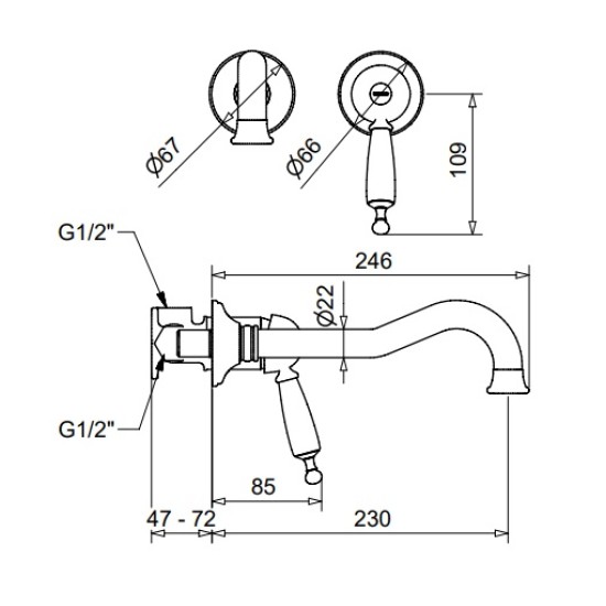 Bugnatese Oxford matt fekete fali mosdó csaptelep (6346NE)