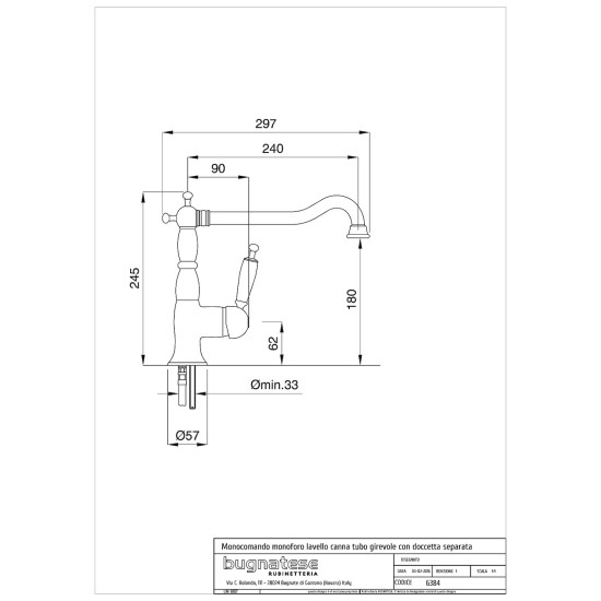 Bugnatese Oxford matt fekete mosogató csaptelep (6382NE)