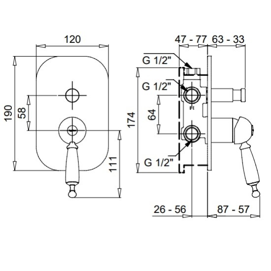 Bugnatese Oxford matt fekete falba építhető kádcsaptelep (6392NE)