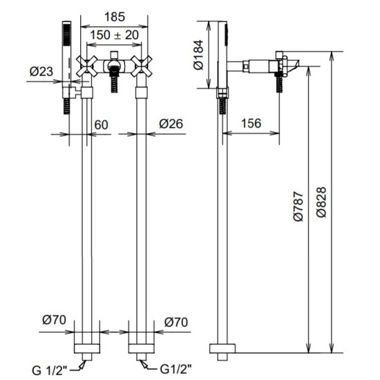 Bugnatese Rodos matt fekete álló kádtöltő-és zuhany csaptelep (7300PNE)