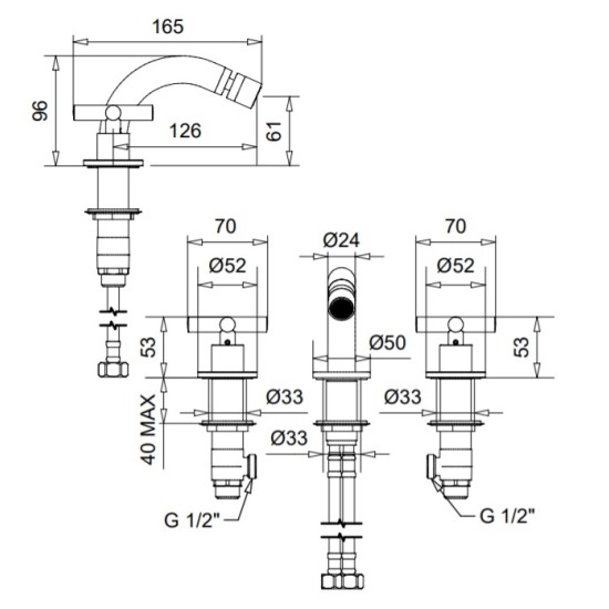 Bugnatese Rodos matt fekete 3 lyukas bidé csaptelep (7325SNE)