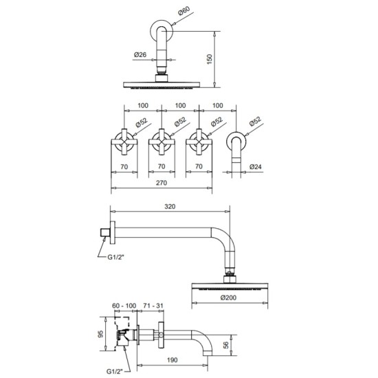 Bugnatese Rodos matt fekete falba építhető kádtöltő-és zuhany csaptelep szett (7328NE)