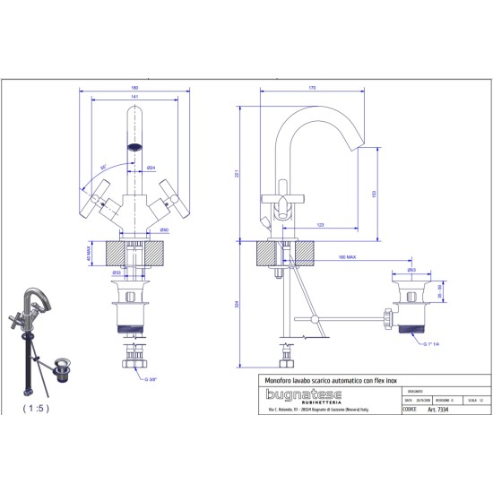 Bugnatese Rodos matt fekete mosdó csaptelep (7334NE)