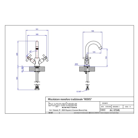 Bugnatese Rodos matt fekete mosdó csaptelep (7334SNE)