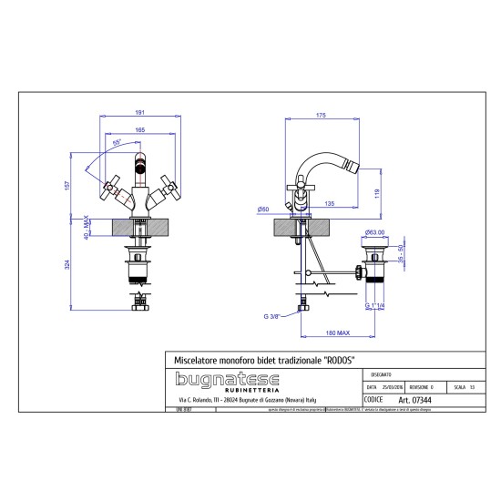 Bugnatese Rodos matt fekete bidé csaptelep (7344NE)