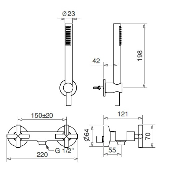 Bugnatese Rodos matt fekete zuhany csaptelep (7348NE)