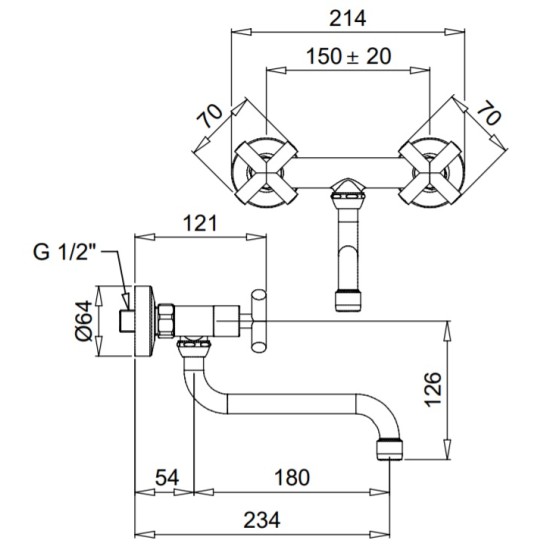 Bugnatese Rodos matt fekete fali mosogató csaptelep (7352NE)