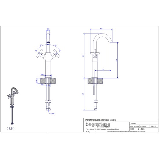 Bugnatese Rodos matt fekete magasított mosdó csaptelep (7355SNE)