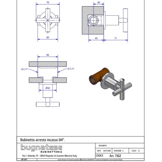 Bugnatese Rodos matt fekete 3/4'' csempeszelep (7362NE)