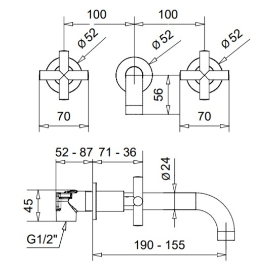 Bugnatese Rodos matt fekete fali mosdó csaptelep (7365NE)