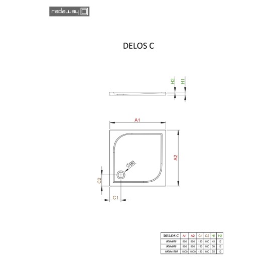 Radaway Delos C 100x100 szögletes akril zuhanytálca (SDC1010-01)