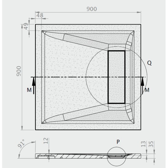 Radaway Doris C 90x90 kőhatású szögletes öntöttmárvány zuhanytálca (DC9090-54)