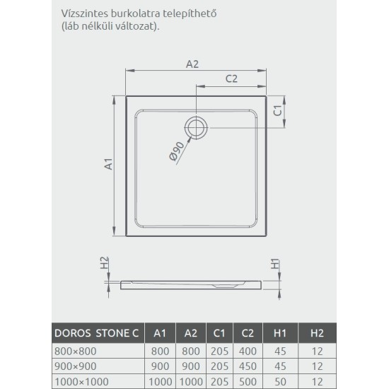 Radaway Doros C 90x90 szögletes akril zuhanytálca (SDRC9090-01)