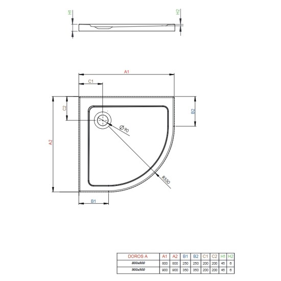 Radaway Doros Stone A 90x90 kőhatású íves akril zuhanytálca (SDRA9090-01-54S)