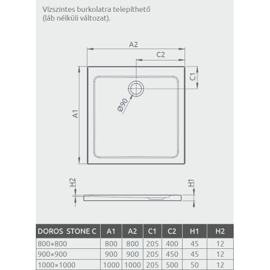 Radaway Doros Stone C 80x80 kőhatású szögletes akril zuhanytálca (SDRC8080-01-64S)
