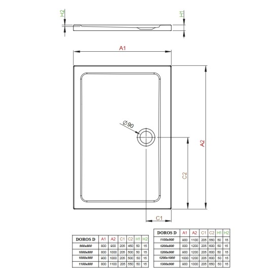 Radaway Doros Stone D 100x90 kőhatású szögletes akril zuhanytálca (SDRD1090-01-54S)