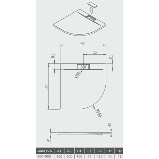 Radaway Giaros A 90x90 íves öntöttmárvány zuhanytálca (MKGA9090-03)