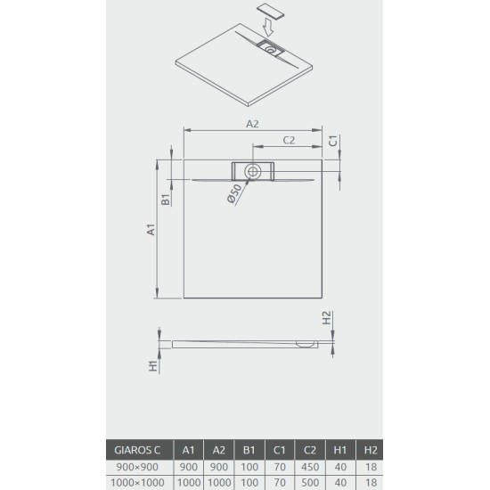 Radaway Giaros C 100x100 szögletes öntöttmárvány zuhanytálca (M3GRC1010)