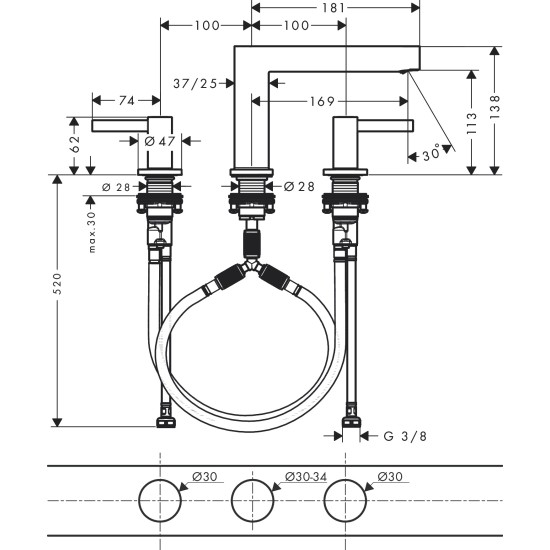 Hansgrohe Finoris 3 lyukú mosdó csaptelep (76033000-HG)
