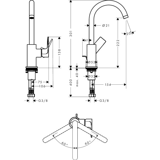 Hansgrohe Rebris E 210 mosdó csaptelep (72576000-HG)