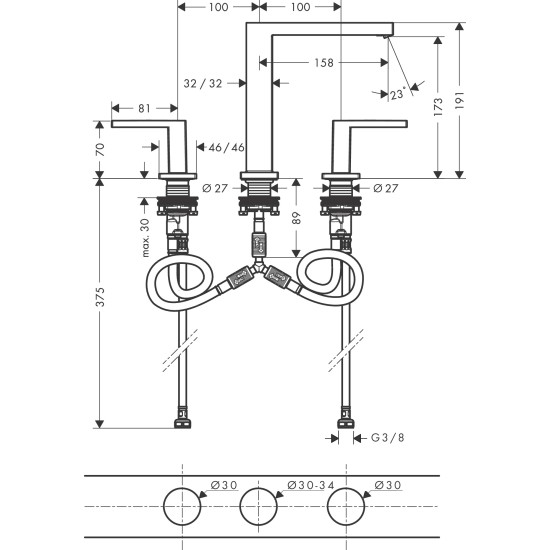 Hansgrohe Tecturis E 150 3-lyukú mosdó csaptelep (73030000-HG)