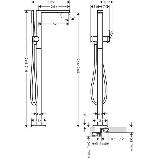 Hansgrohe Tecturis E szabadon álló kádtöltő-és zuhany csaptelep (73445000-HG)