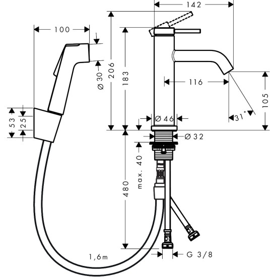 Hansgrohe Tecturis S 110 mosdó csaptelep, bidé zuhannyal (73211000-HG)